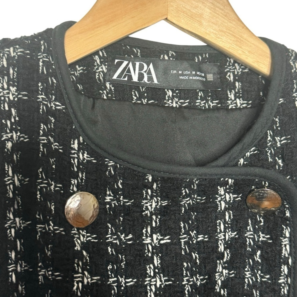 Zara Womens Tweed Woven Button Down Coat Black White SZ. M - Picture 4 of 6